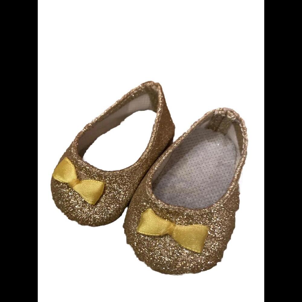 ❤️❤️❤️Gold Glitter Shoes With Bows fit American Girl Doll 18 Inch Isabelle